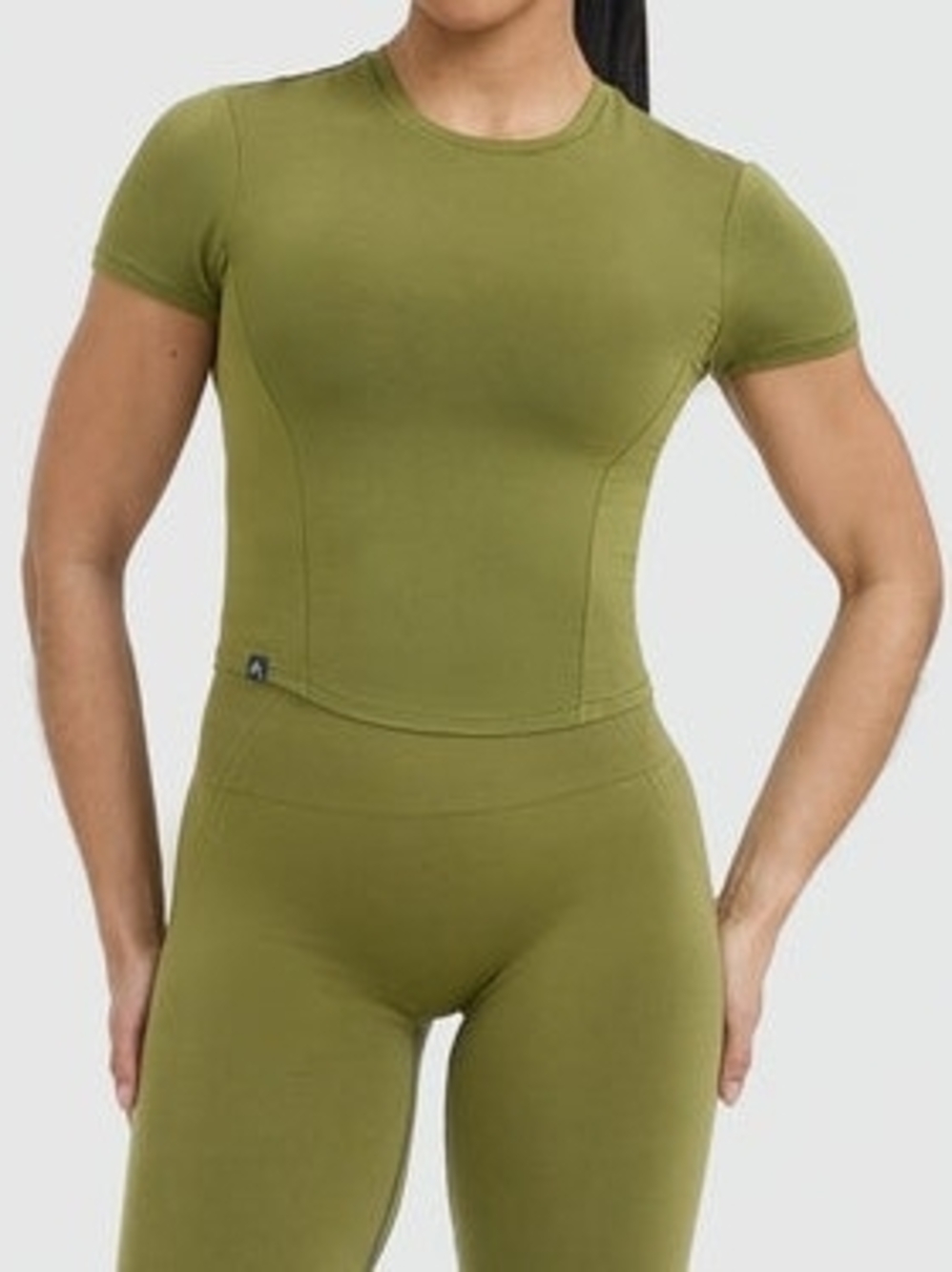 Olive Green Short Sleeve Seamless Oner Active Top And Leggings Set Sz XXL NWT